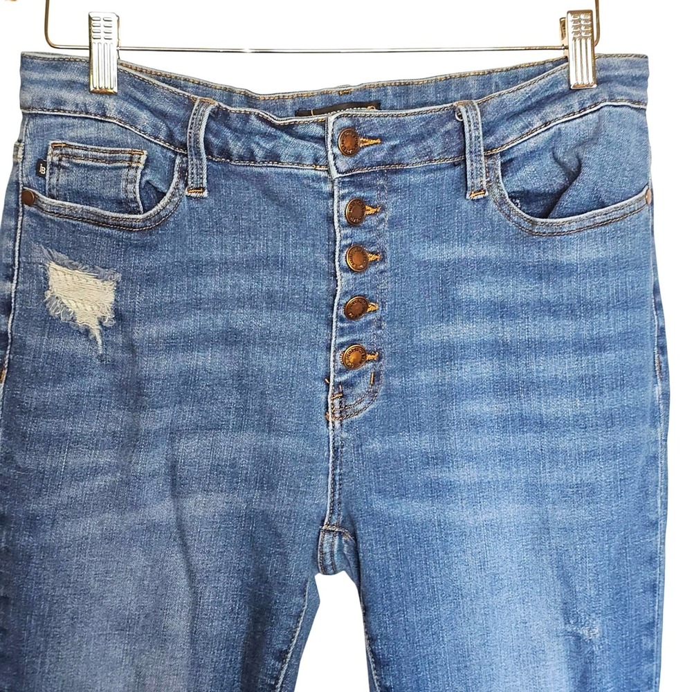 Judy Blue Button Fly Medium Wash Skinny Jeans with Thermal Patch Insert 30X29 - Picture 4 of 8